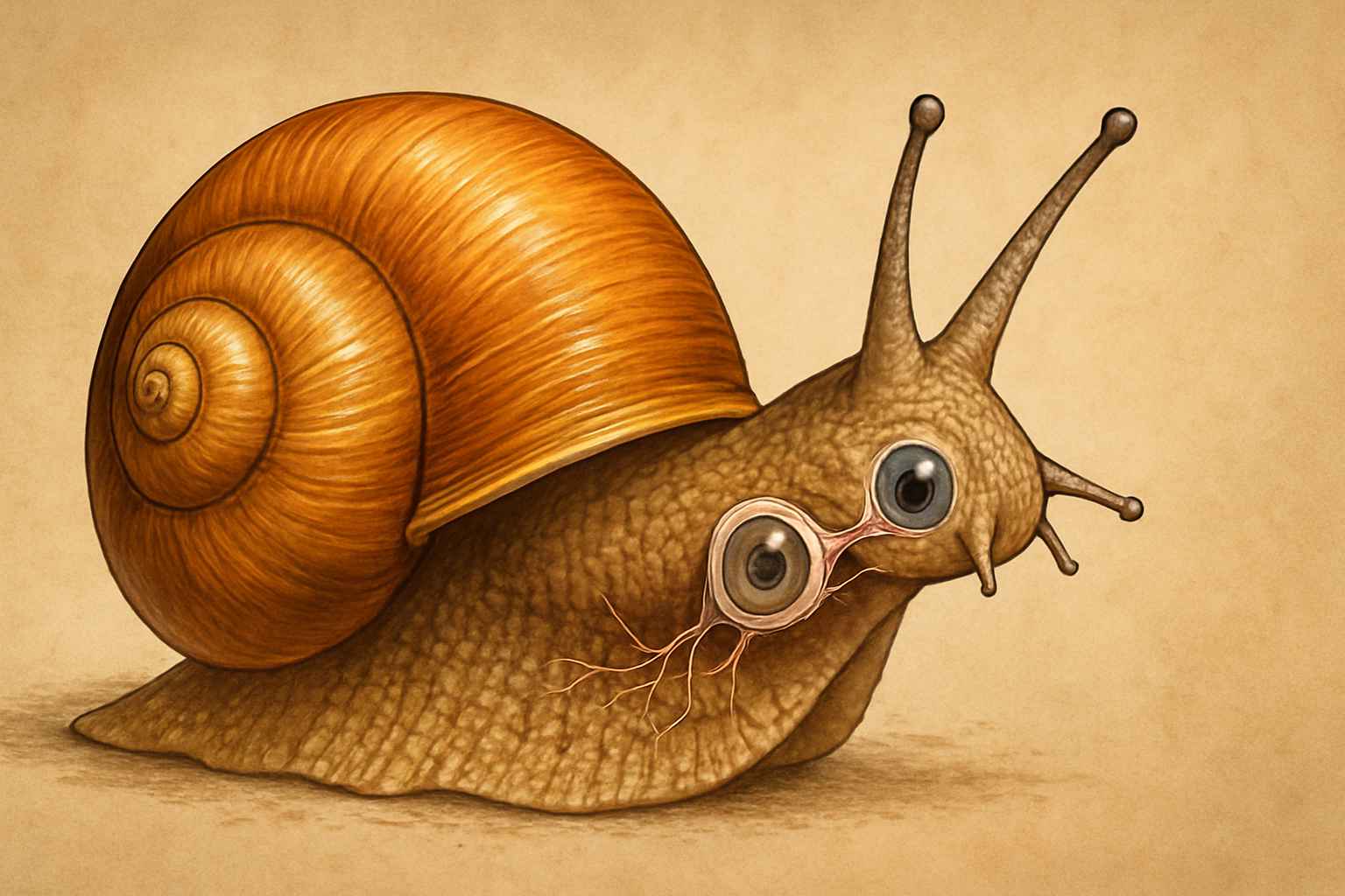 Close-up illustration of a snail with glowing eyes on its stalks in a lush forest background, symbolizing regeneration and discovery. snails-can-regrow-eyes-human-science-discovery