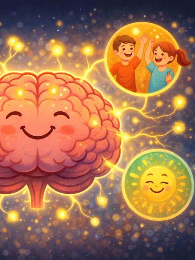 Illustration of a happy brain with glowing connections, showing how healthy habits can keep the brain young.