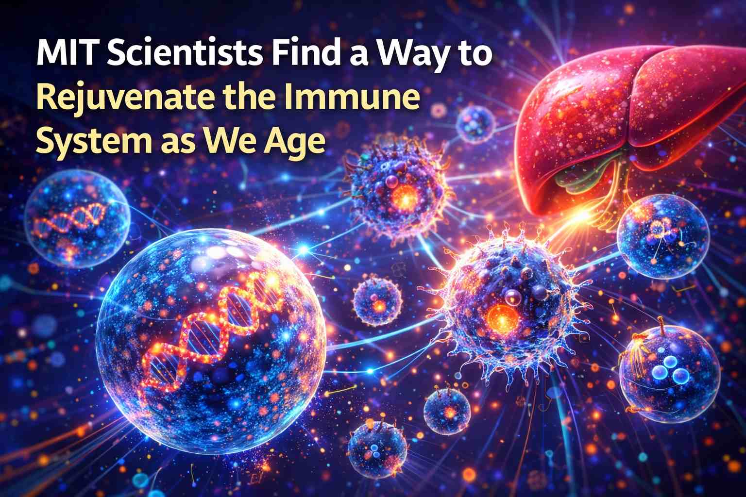 Illustration showing mRNA helping the immune system produce strong T cells as the body ages.