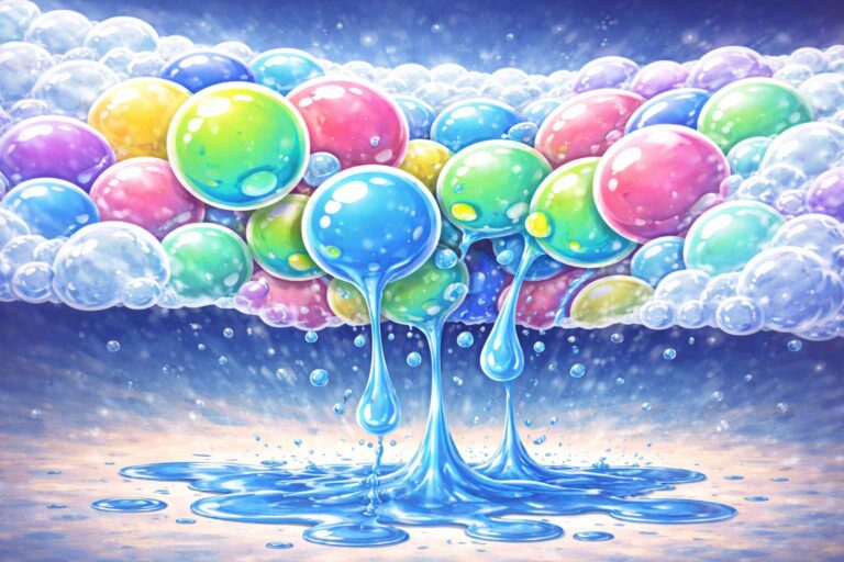 Illustration showing foam bubbles rearranging as liquid drains through them