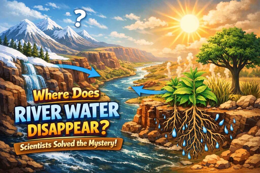 Aerial view of the Colorado River surrounded by green vegetation and snow-capped mountains showing how plants absorb snowmelt