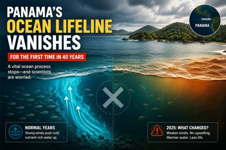 Ocean waters near Panama showing changes in upwelling and temperature