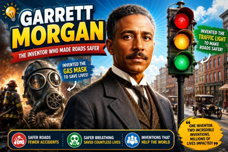 Garrett Morgan traffic light and gas mask invention illustration for kids science article
