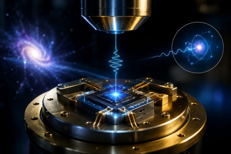 Illustration of ultra-sensitive quantum sensor detecting tiny energy signal
